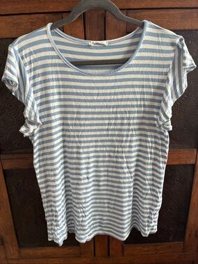 Women's Blue and White Striped Short Sleeve Tee